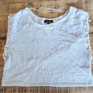 Shell Trimmed Sleeve Cuff Wide Body/Neck Casual Grey Top Women's Size L.